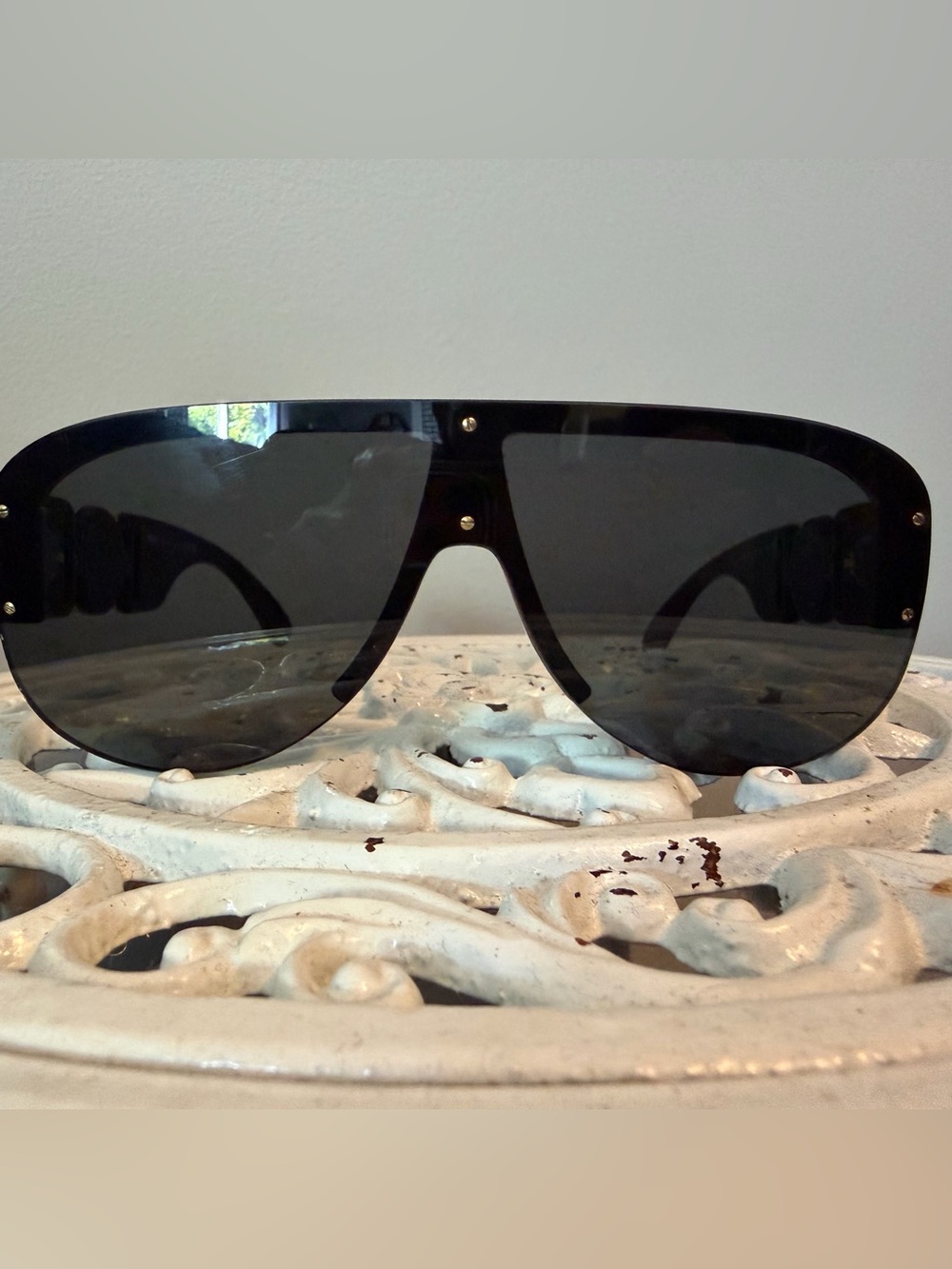 Versace Men's Black Shield Sunglasses with Gold Accent